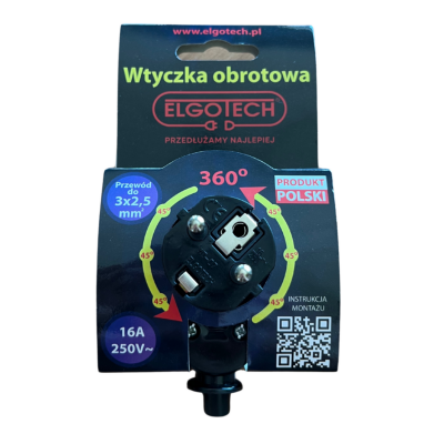 Wtyczka obrotowa z uziemieniem WT-07-2 360°/45° 16A/250V czarna