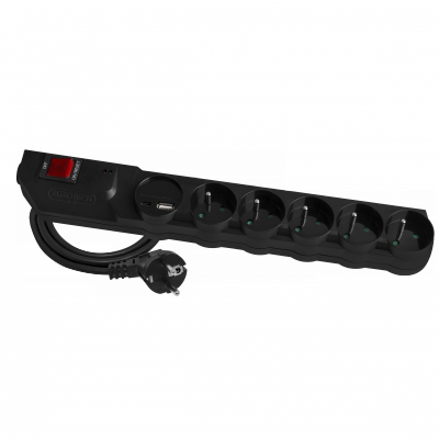 Przedłużacz przeciwprzepięciowy MPSF2U-503-2 5gn/3m/Zu+W/1mm z układem czarny Elgotech