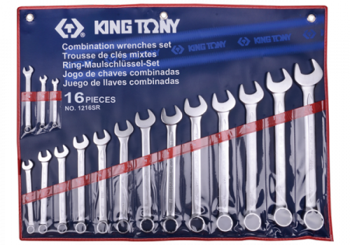 ZESTAW KLUCZY PŁASKO-OCZKOWYCH CALOWYCH 1/4&quot; - 1-1/4&quot;, 16cz. ETUI King Tony
