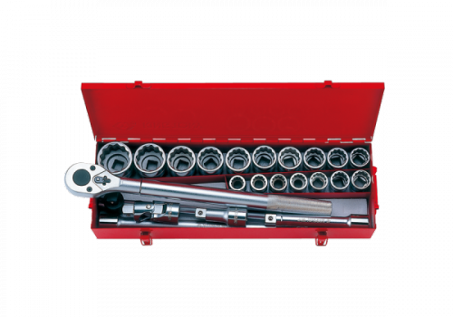 ZESTAW NASADEK 3/4&quot; 23cz. KRÓTKIE 12-kąt. 21 - 50 mm Z GRZECHOTKĄ I AKCESORIAMI, KASETA King Tony