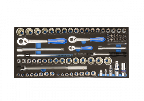 ZESTAW NASADEK 1/4&quot;+ 3/8&quot; + 1/2&quot; 77cz. KRÓTKIE 12-kąt. 4-32mm, 3/16&quot; - 1-1/4&quot; Z AKCESORIAMI, WKŁAD Z PI