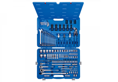 ZESTAW NASADEK 1/4&quot;+3/8&quot;+1/2&quot; 119cz. 4 -32mm 6-kąt. Z AKCESORIAMI, CHROM+NARZĘDZIA UNIWERSALNE W WALIZCE PLAST. K