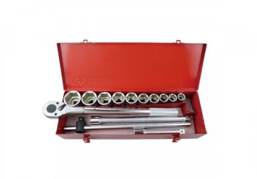 ZESTAW NASADEK 3/4&quot; 14cz. KRÓTKIE 6-kąt. 22 - 50mm Z GRZECHOTKĄ I AKCESORIAMI, KASETA King Tony