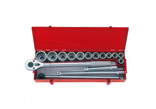 ZESTAW NASADEK 3/4&quot; 16cz. KRÓTKIE 12-kąt. 21-50mm Z GRZECHOTKĄ I AKCESORIAMI, KASETA King Tony