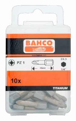 Bit udarowy 1/4&quot; powlekany TIN PZ1x25mm, 10 szt. BAHCO