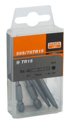 Bit 1/4&quot; do śrub TORX, z otworem centrującym TR20x70 mm, 5 szt. BAHCO