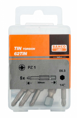 Bit udarowy 1/4&quot; powlekany TIN PZ3x50 mm, 5 szt. BAHCO