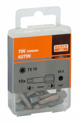 Bit udarowy 1/4&quot; powlekany TIN do śrub TORX T25x25 mm, 10 szt. BAHCO