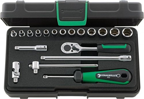 Zestaw narzędzi 1/4&quot; grzechotka+nasadki 6-kąt 3,5-13mm+akcesoria, 19-el.w walizce ABS STAHLWILLE