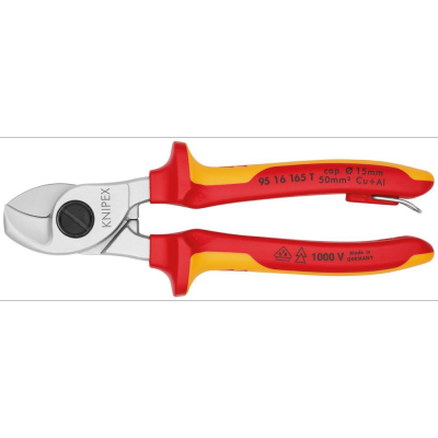 Nożyce do kabli, VDE, 165mm, z uchwytem zabezpieczającym, 95 16 165 T, KNIPEX