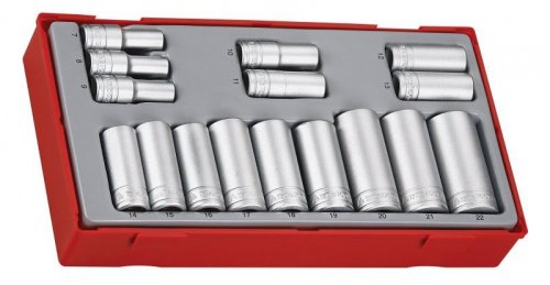 16-elementowy zestaw kluczy nasadowych z chwytem kwadratowym 3/8&quot; Teng Tools TT3816