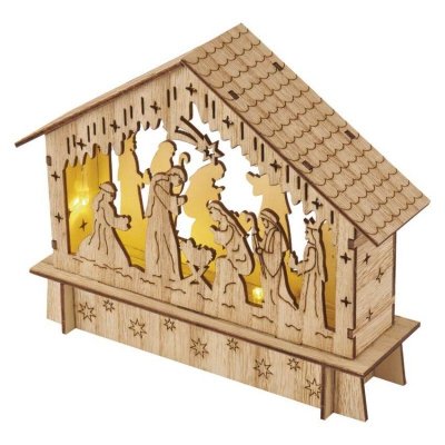 Dekoracje - 6 LED szopka 18,5x15 cm 2x AA, ciepła biel, IP20, timer