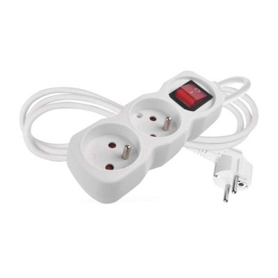 Przedłużacz 1,4 m / 2 gniazda / z wyłącznikiem / biały / PVC / 1 mm2