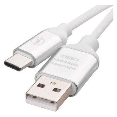 Kabel USB 2.0, wtyk A - C, ładowanie, transmisja danych, 1 m, biały