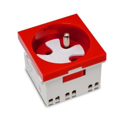 Gniazdo modułowe 230V z uziemieniem 1-krotne std 45x45, z blokadą i zwalniaczem, czerwone, 20 sztuk