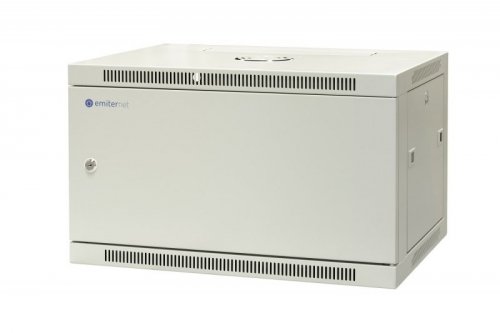 Szafa wisząca niedzielona 19&#039;&#039; 6U, drzwi całe z blachy, 600×450×370mm szer./gł./wys. (w zestawie: półka stała oraz kom