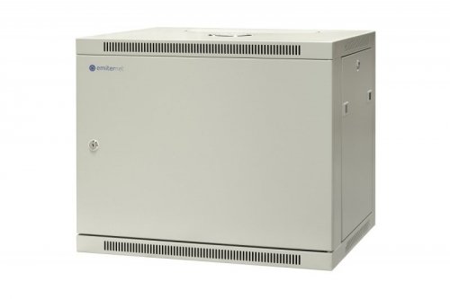 Szafa wisząca niedzielona 19&#039;&#039; 9U, drzwi całe z blachy, 600×450×500mm szer./gł./wys. (w zestawie: półka stała oraz kom
