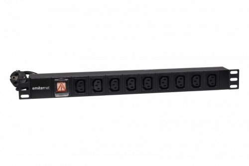 Listwa zasilająca standard EmiterNet 19&quot; 9 gn. IEC320 C13 10A, wtyk uni-schuko, kabel 2 m, wyłącznik