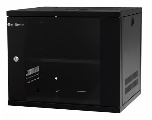 Szafa wisząca  lekka niedzielona 19&#039;&#039; 9U, drzwi blacha/szkło,  550×450×455mm szer./gł./wys. (w zestawie: półka stała o