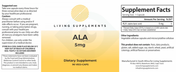 Kwas alfa liponowy ALA 5 mg - 90 kapsułek Alpha Lipoic Acid
