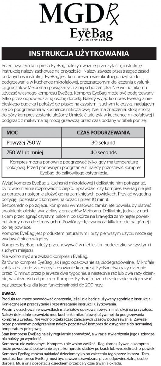 termiczny kompres Eye Bag- MGD Rx do leczenia dysfunkcji gruczołów Meiboma i zespołu suchego oka MGDRx