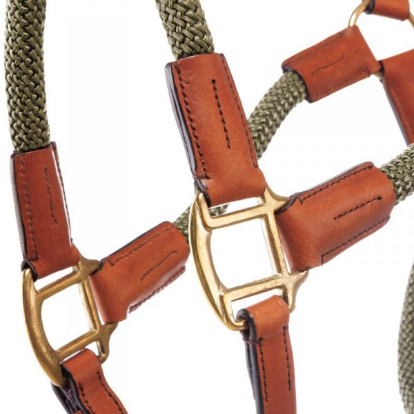 Kantar KAVALKADE ze skóry i sznurka &quot;Cavo&quot; - z uwiązem w komplecie - cognac / khaki