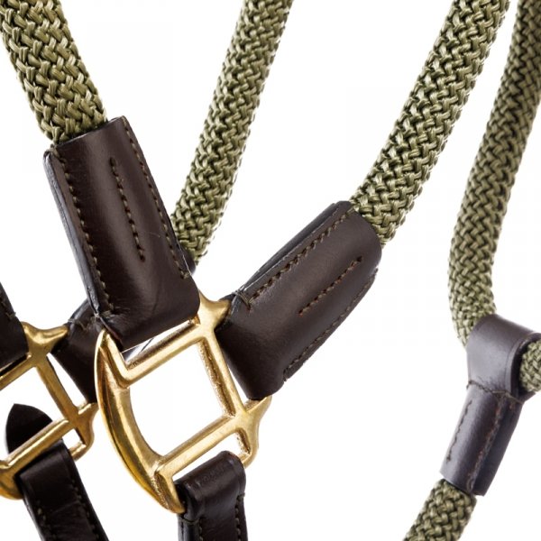 Kantar KAVALKADE ze skóry i sznurka "Cavo" - z uwiązem w komplecie - brązowy / khaki
