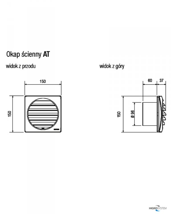 Czarny okap zewnętrzny AT do nawiewnika ściennego Aereco