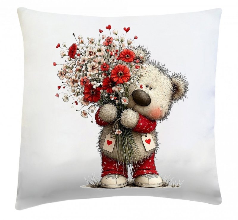 Poduszka na Walentynki 40x40 wz. w59 Misiu z bukietem