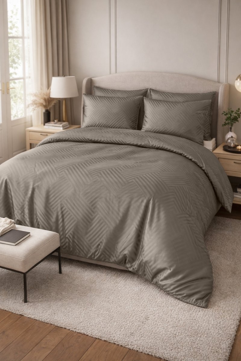 Pościel satyna ADAMASZEK geometryczny 160x200 wz. 17 taupe