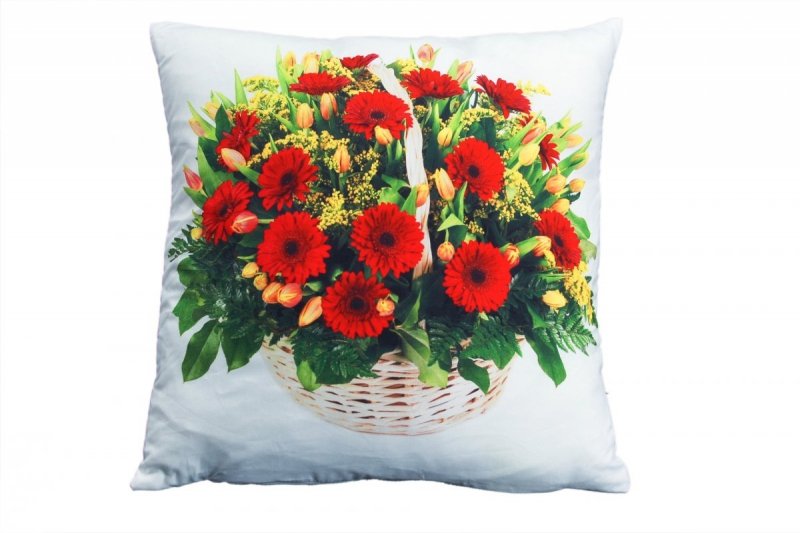 Foto Poszewka  na poduszkę  z mikrofibry  35x35 wz. 96 kwiatowy koszyk