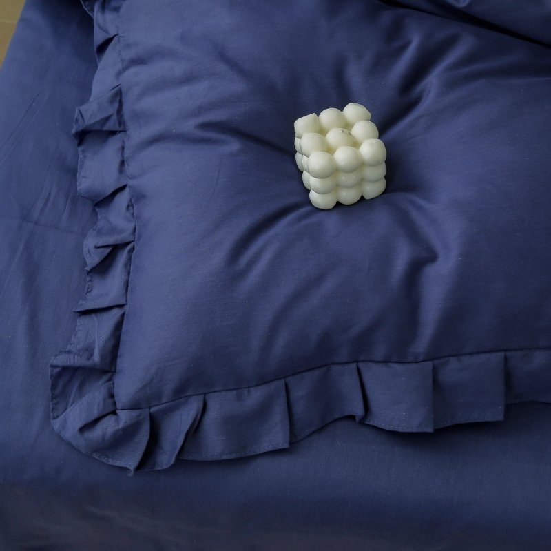 Pościel bawełna satynowa z falbanką 160x200 - wz. granat