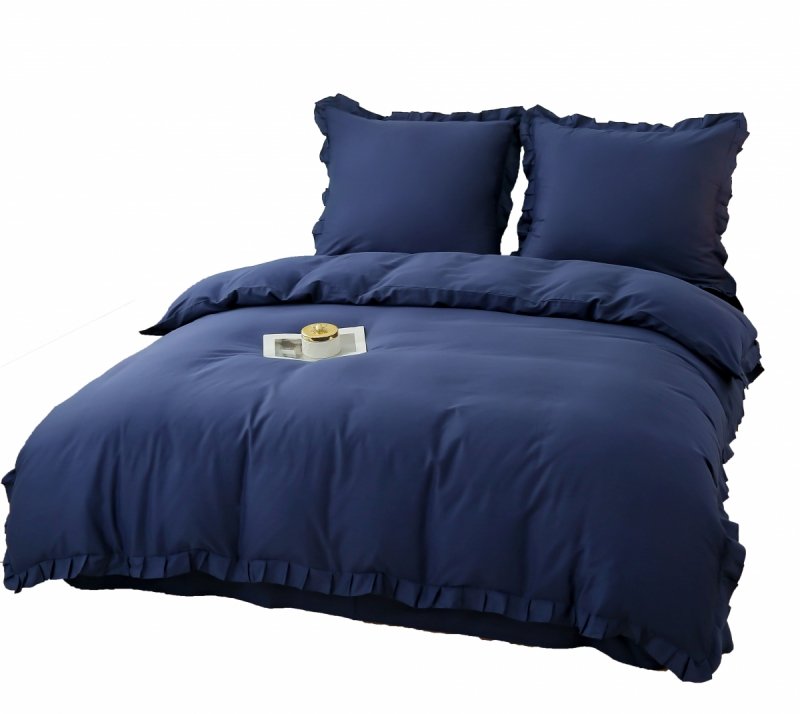 Pościel bawełna satynowa z falbanką 160x200 - wz. granat