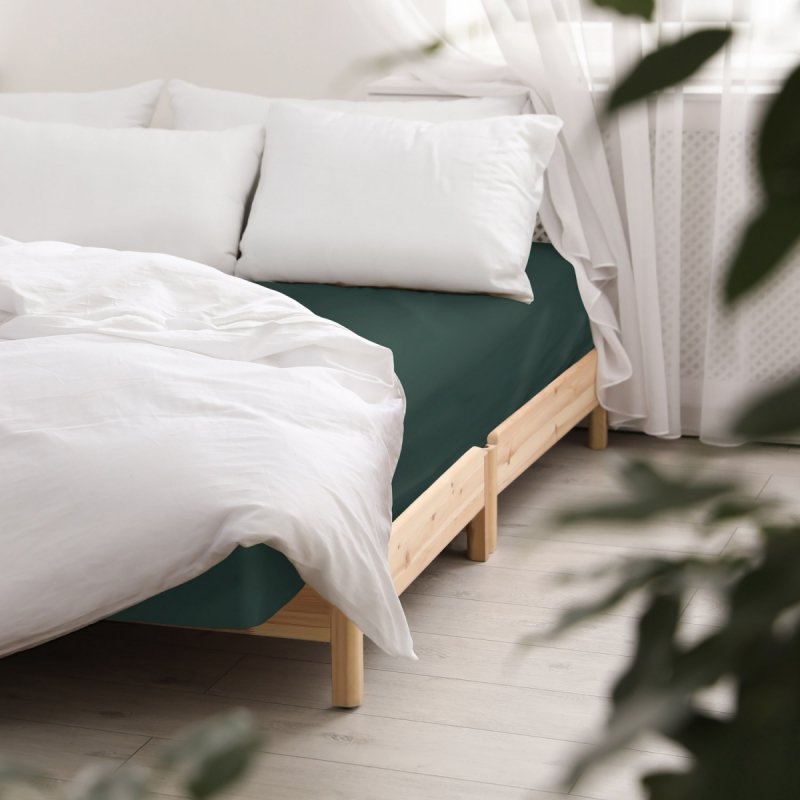 Prześcieradło satynowe bez gumki 160x220 wz. Zieleń butelkowa 036