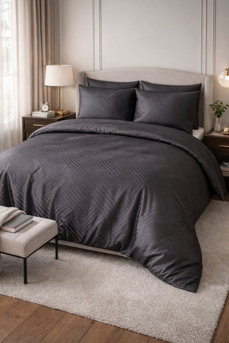 Pościel satyna ADAMASZEK geometryczny 160x200 wz. 44 ciemny szary