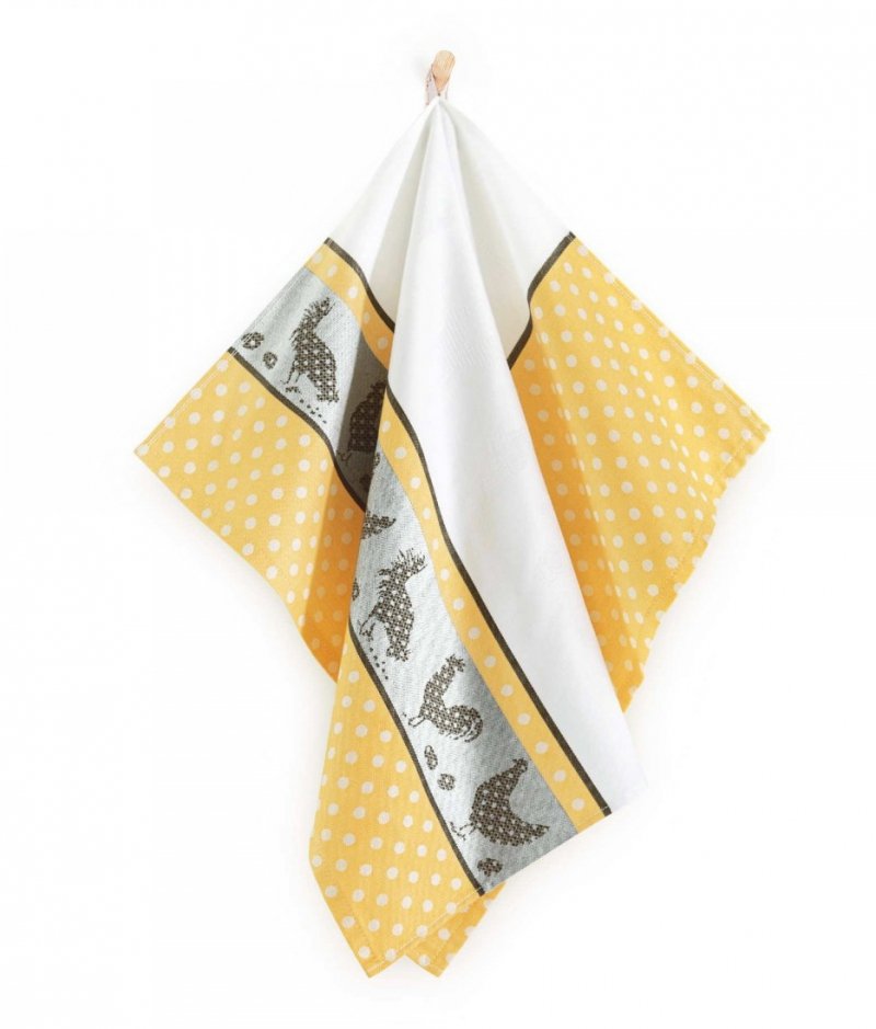 Ścierka kuchenna z bawełny egipskiej 50x70 wz. Folk 8639/4 żółty