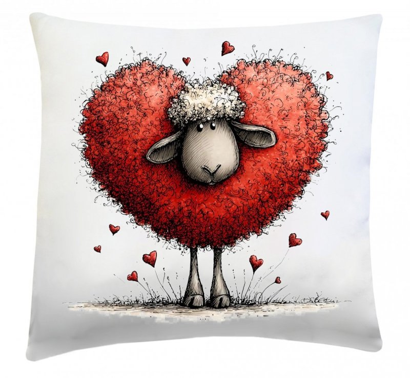 Poduszka na Walentynki 40x40 wz. w56 Baranek w sercach 2
