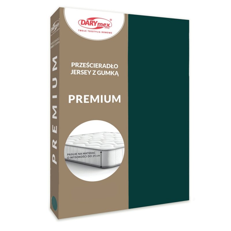 Prześcieradło Jersey PREMIUM na wysoki materac 90x200 na gumkę wz. 036 zieleń butelkowa