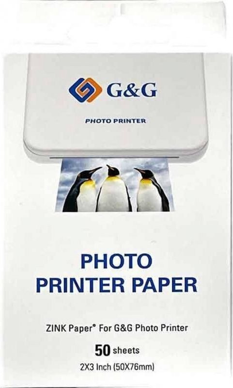 Papier fotograficzny ZINK GG-ZP023-50 do drukarek Canon, G&G, Huawei, HP, Polaroid, Xiaomi (50 mm x 76 mm; 50 szt)