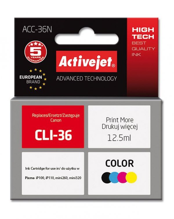 Activejet ACC-36N Tusz (zamiennik Canon CLI-36; Supreme; 12,5 ml; kolor)