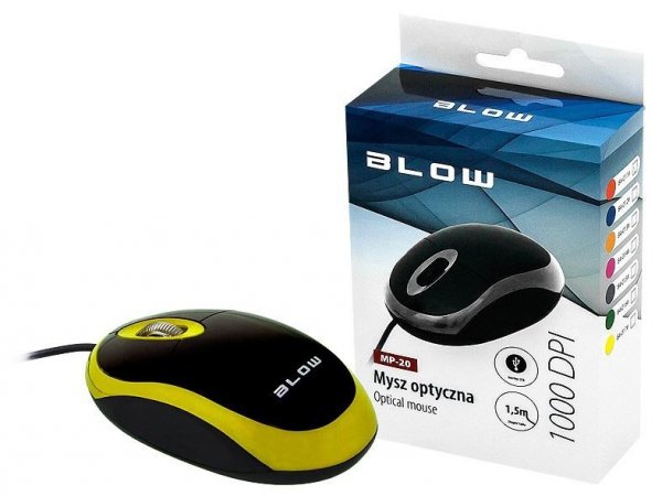 Mysz BLOW 84-017# (optyczna; 1000 DPI; kolor żółty)