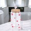 Szklanka, różowe kokardki z cyrkoniami - z rurką i bambusową pokrywką 460 ml - SZK135