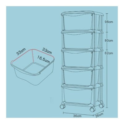 Plastikowy regał na kółkach szafka szuflady szafa 97 x 38 x 37 cm PO10