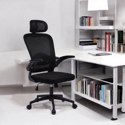 Fotel biurowy obrotowy &quot;Mistral Black&quot;, mikrosiatka do biurka KO28CZ
