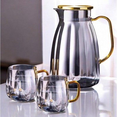 Zestaw- dzbanek 1600ml z falowanymi ściankami z pokrywką + 2 szklanki 350ml- DZ07