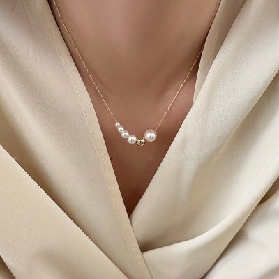 Naszyjnik stal szlachetna pozłacana 14k złotem, PERŁY NST2171