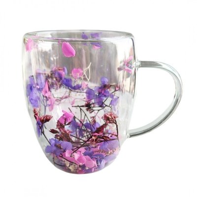 Szklanka termiczna z kwiatami w środku, gipsówka hortensje róż 300 ml 1szt SZK166