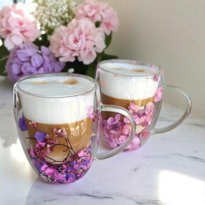 Szklanka termiczna z kwiatami w środku, gipsówka hortensje róż 300 ml 1szt SZK166