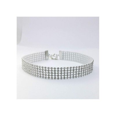 NASZYJNIK CHOKER KRYSZTAŁKI 1,6 CM SREBRNY