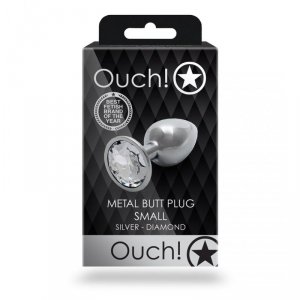 Round Gem Butt Plug - Small - Silver/Diamond